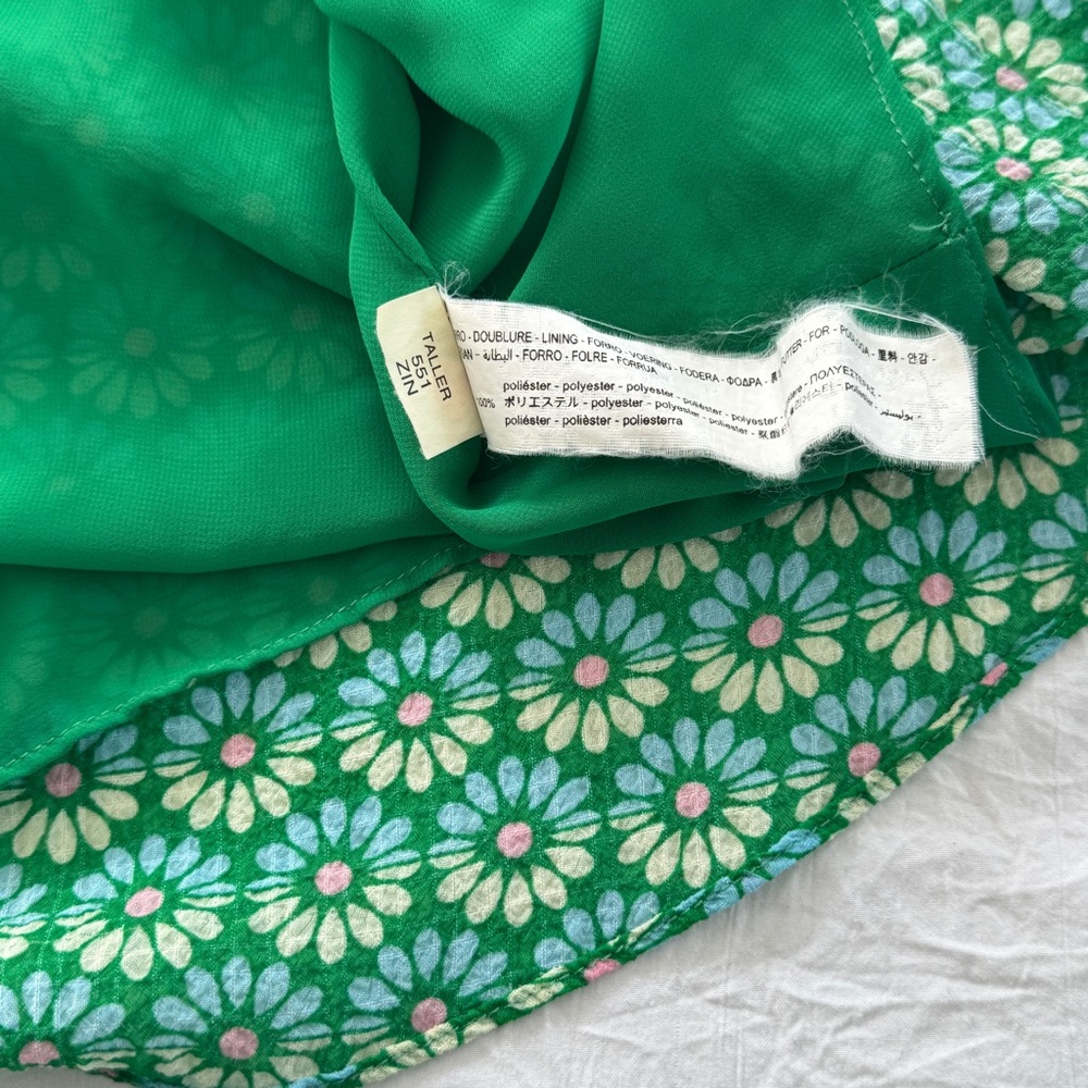 Zara Green Floral Daisy Ruffled Strap Summer Cottagecore Mini Dress S - Picture 7 of 9